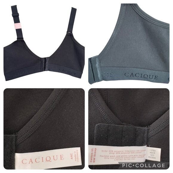 2 x CACIQUE Unlined Full Coverage No-Wire Black Bra The Cotton Collection 44C - Picture 2 of 16